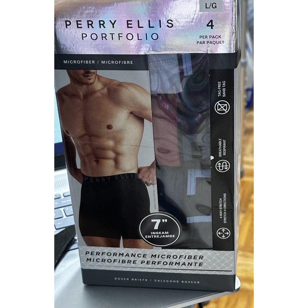 Perry Ellis Portfolio Mens 4-Pack Performance Microfiber Boxer Briefs L 7 Inseam